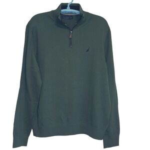 Nautica Navtech Pullover Sweater 1/4 Zip Casual Ribbed Hem‎ Long Sleeve Green XL